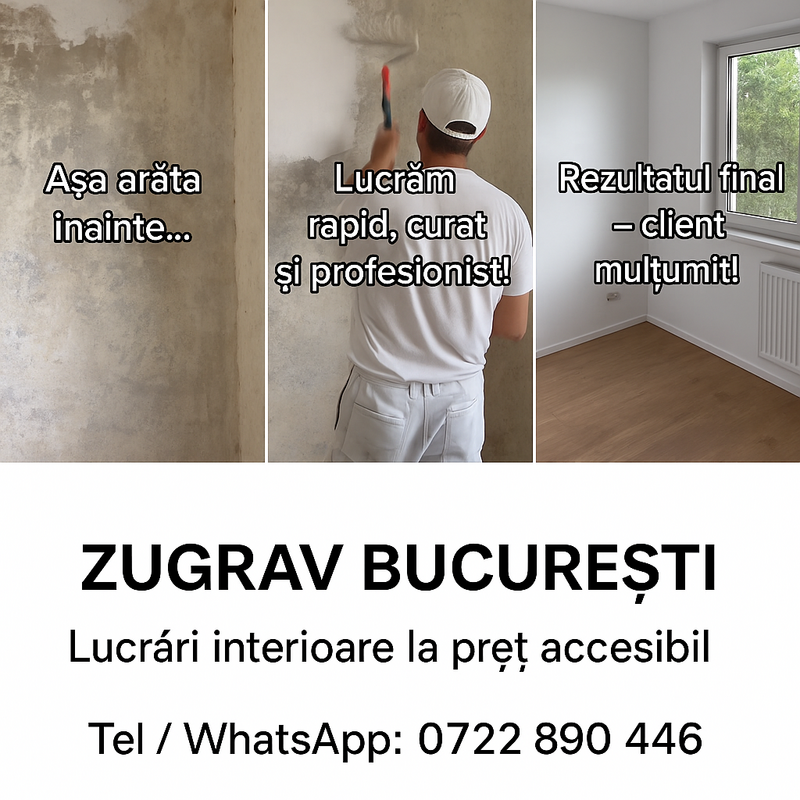 Zugravi Bucuresti, vopsitorii interioare rapide, pret de la 18 lei/mp